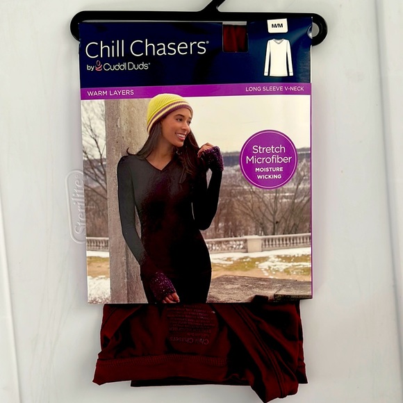 Cuddl Duds Chill Chasers Stretch Microfiber Long Sleeve V-Neck Top CD8585 Fig - Picture 2 of 5